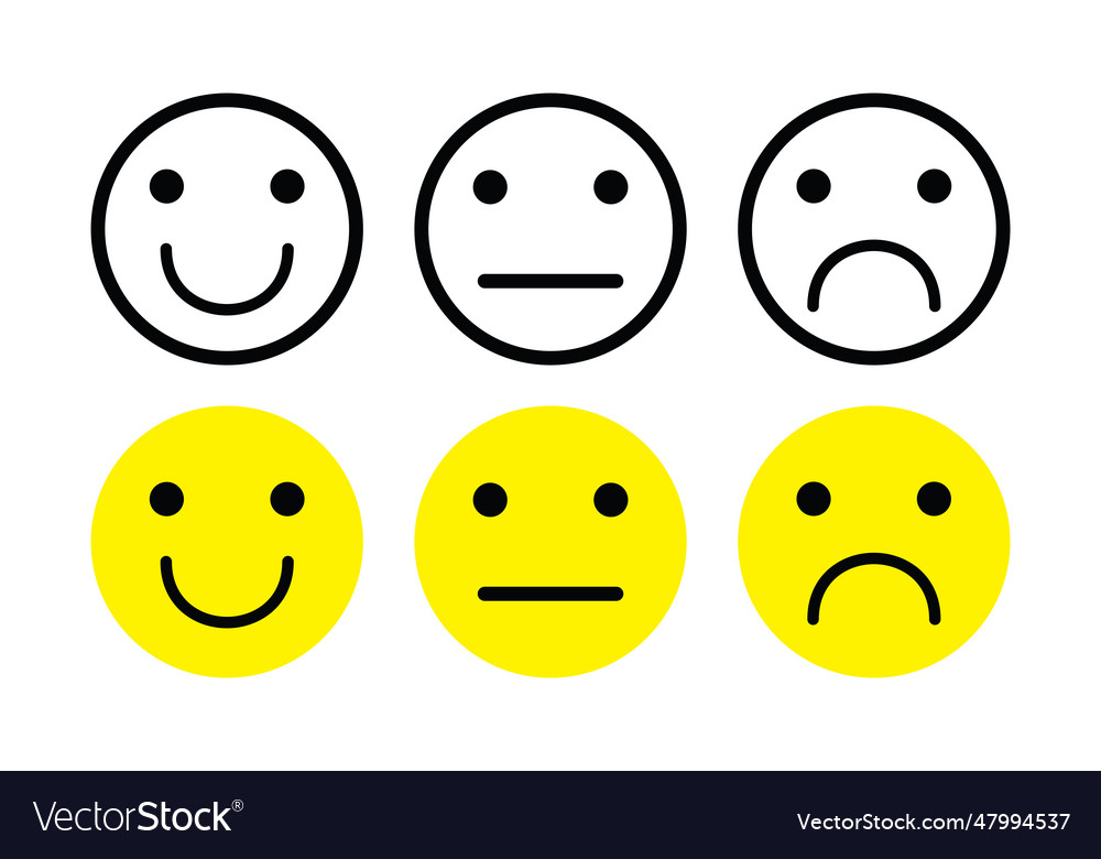 Black line and yellow circle faces emoji set Vector Image