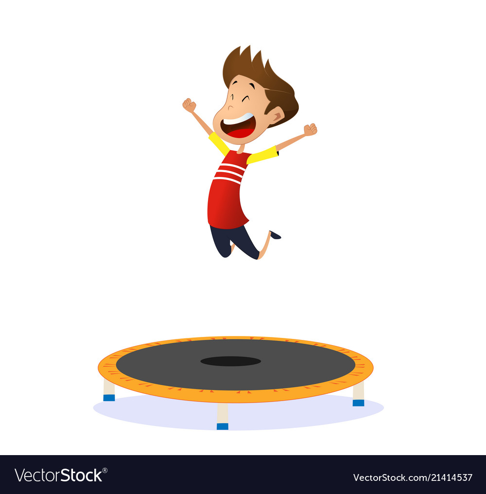 Happy preschool kid jumping on trampoline Vector Image