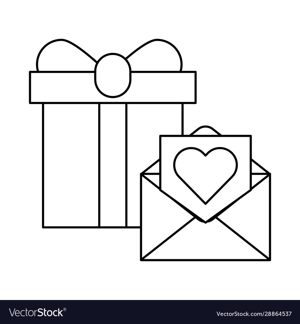 Happy valentines day envelope with heart and gift