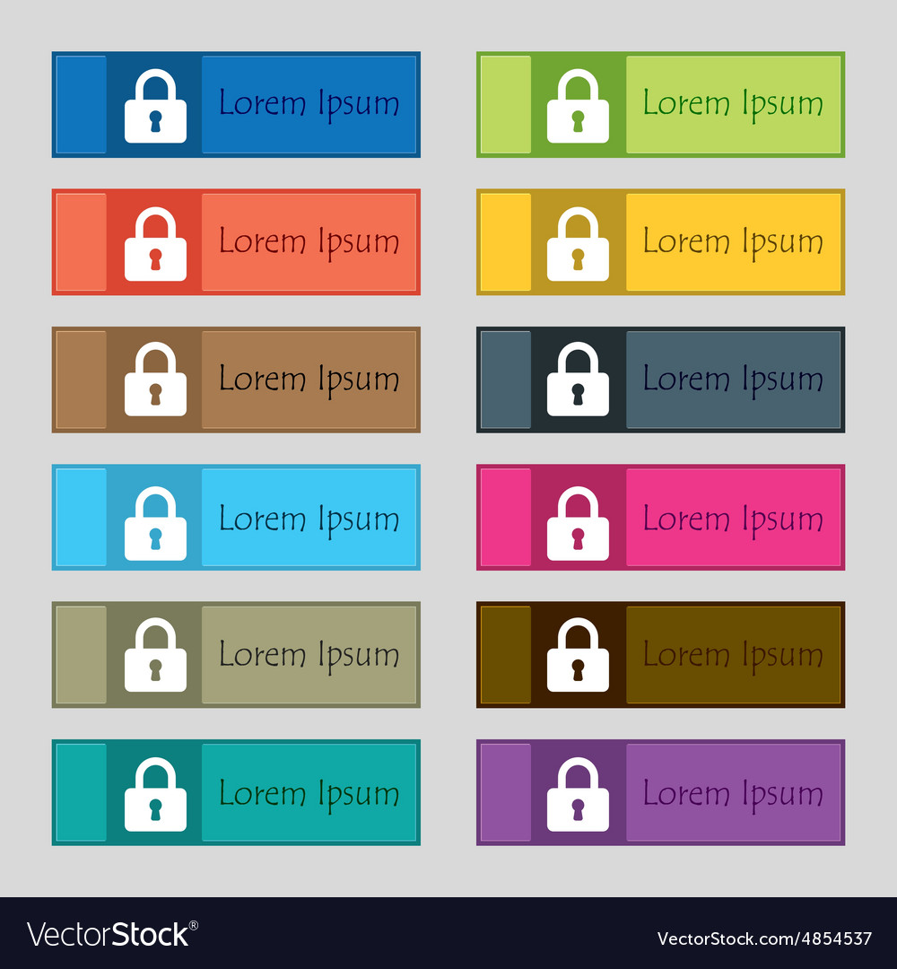 Pad lock icon sign set of twelve rectangular