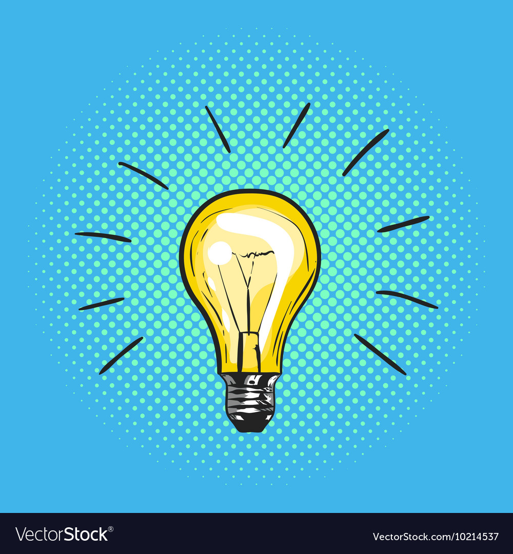 Pop art light bulb concept new idea hand drawn Vector Image