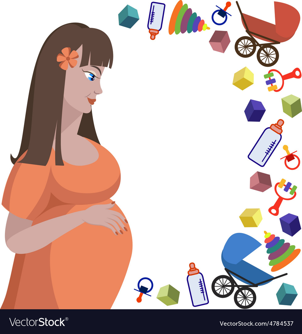 Profile of pregnant woman and toys