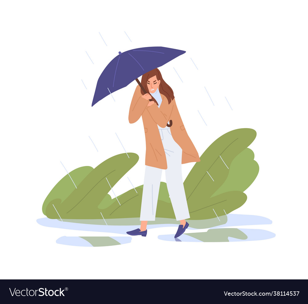 Unhappy person holding umbrella walking under Vector Image