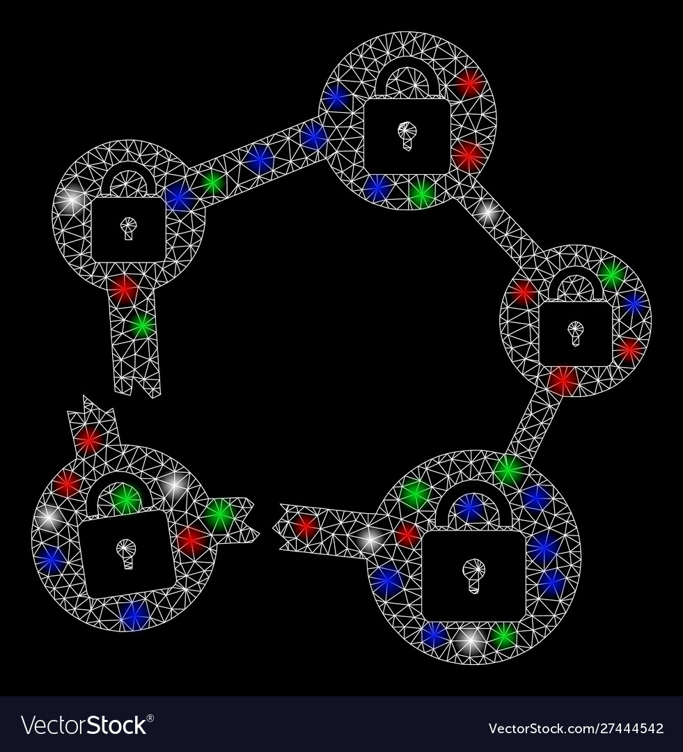 Bright mesh network broken blockchain vector image Bright mesh network broken blockchain