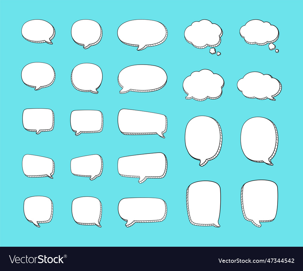 Comic 3d doodle speech bubble outline collection Vector Image