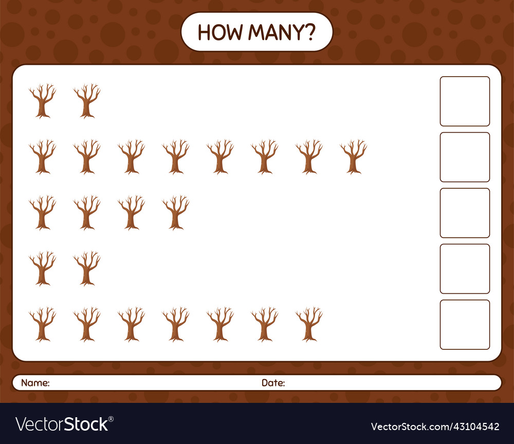 How many counting game with tree worksheet vector image How many counting game with tree worksheet