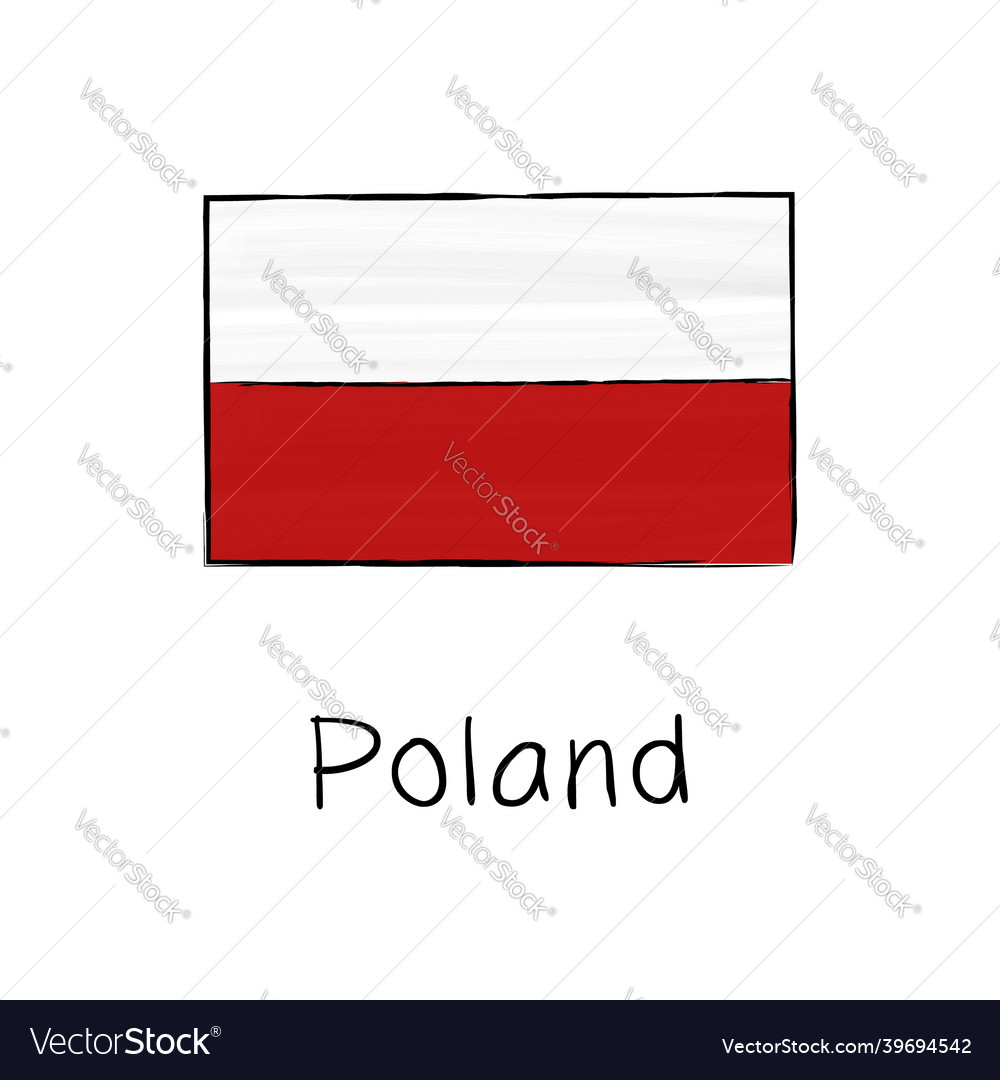 Polen Flagge mit Umriss und Unterschrift isoliert