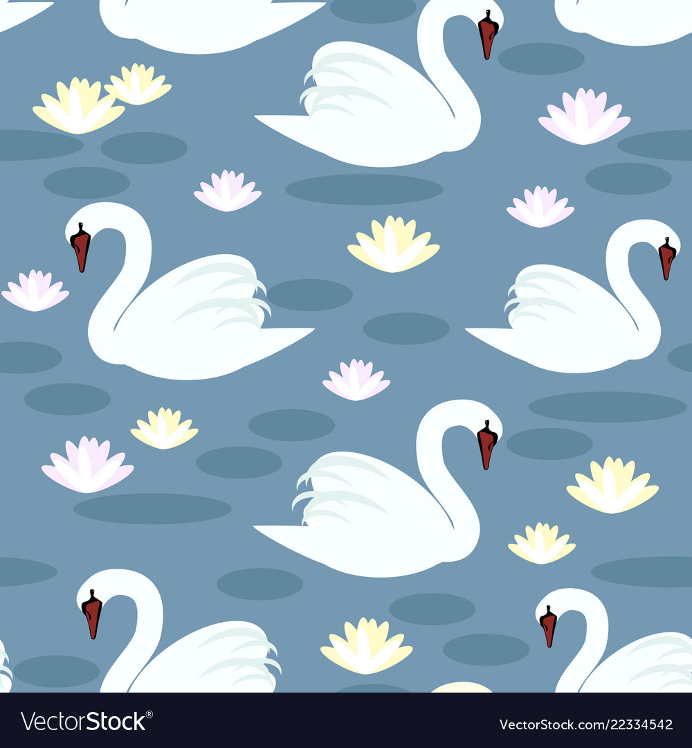 White swans seamless pattern