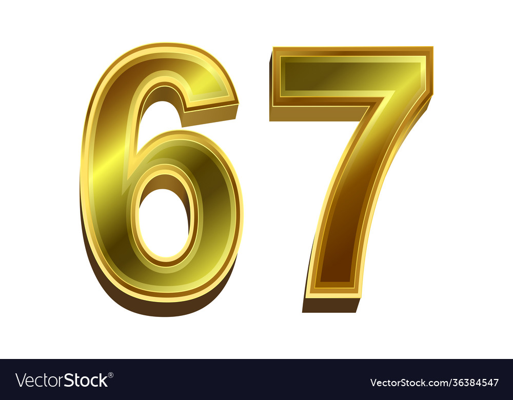 3d Golden Number 67 Isolated On White Background Vector Image