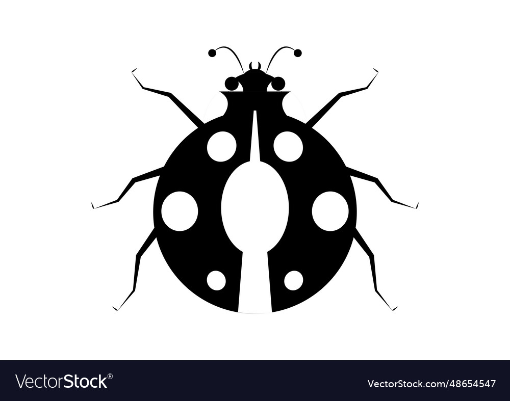 Black and white ladybug silhouette in flat style