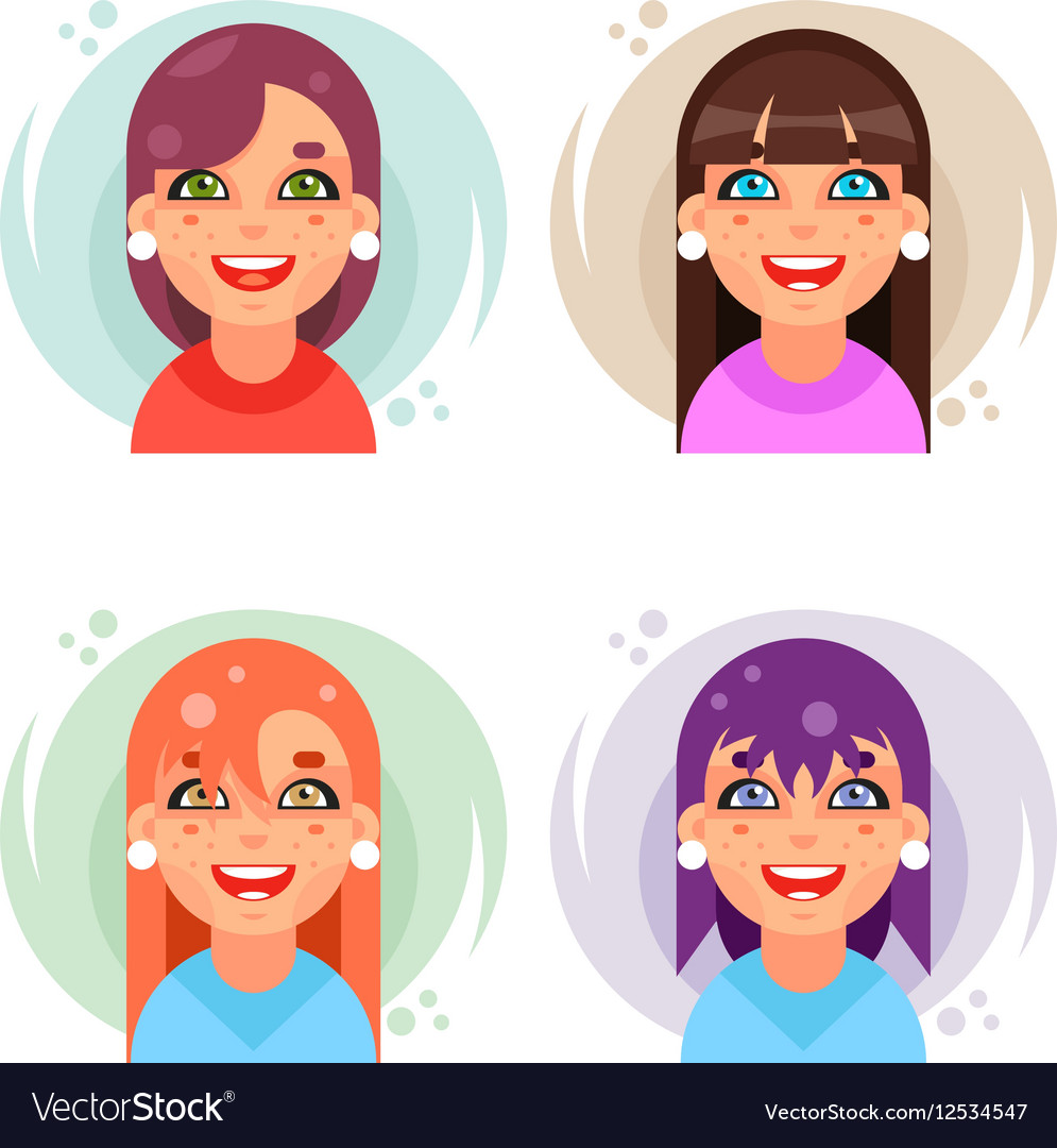 Cute girl avatar icons set flat design