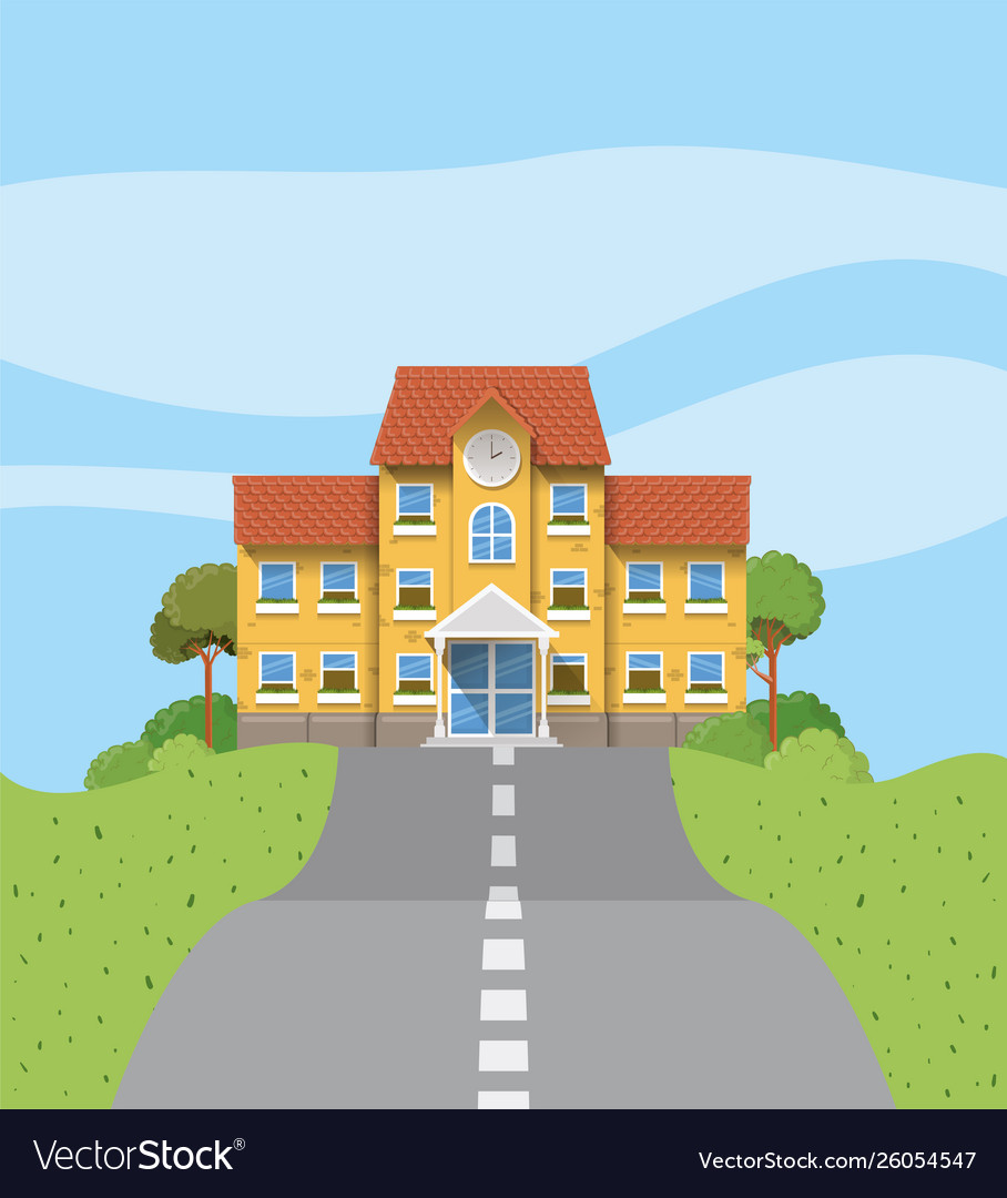 School building in road scene
