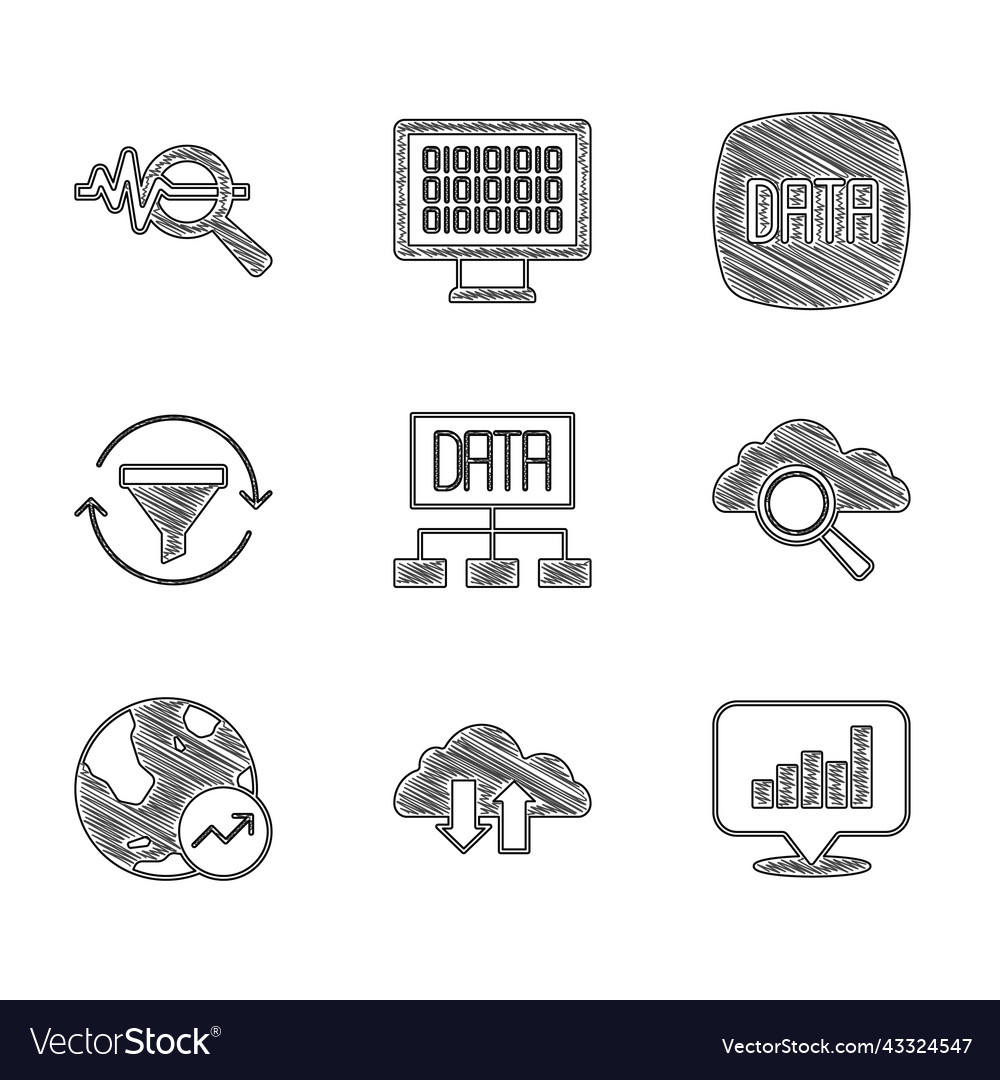 Set data analysis cloud download and upload pie vector image Set data analysis cloud download and upload pie