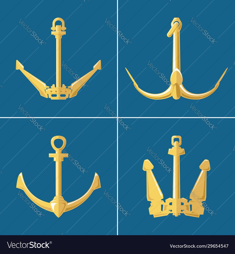 Set gold flat anchors isolated Royalty Free Vector Image
