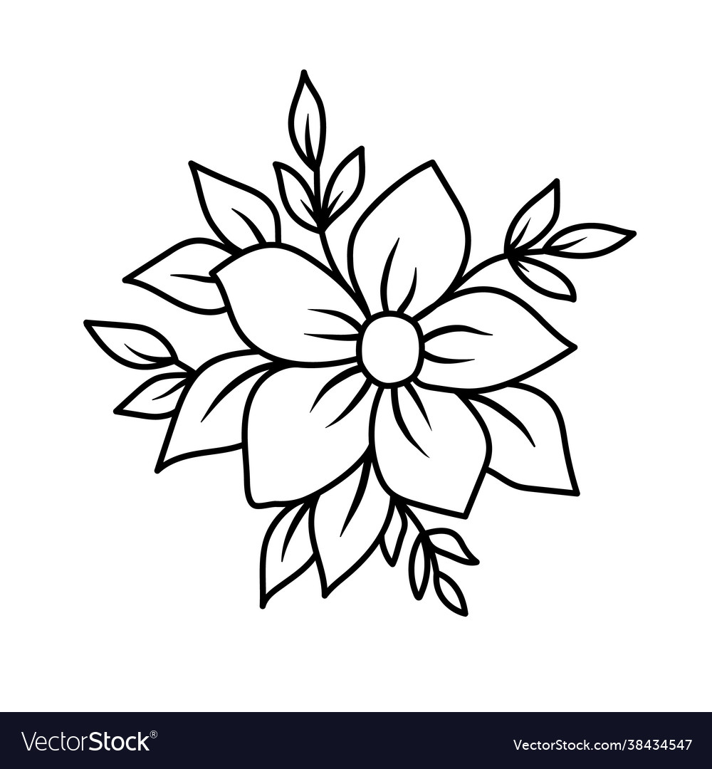 Simple sketch with a flower and leaves Royalty Free Vector