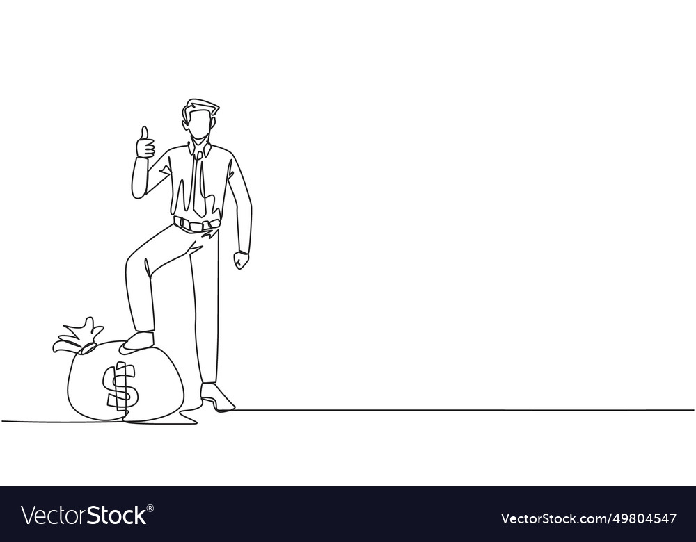 Single continuous line drawing businessman stands Vector Image