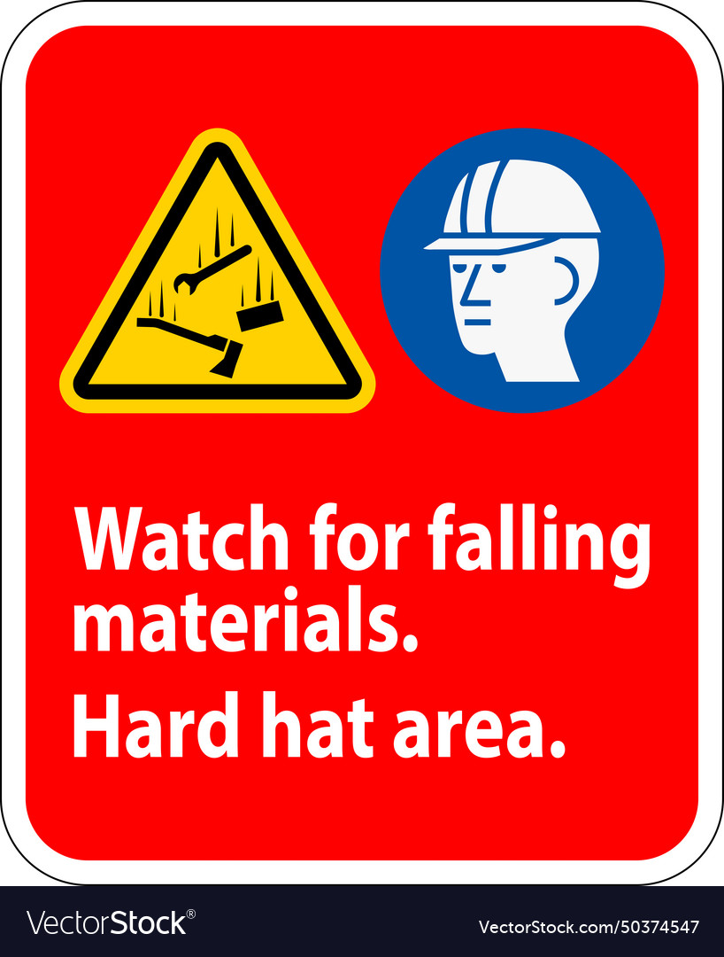 Warning sign watch for falling materials hard hat