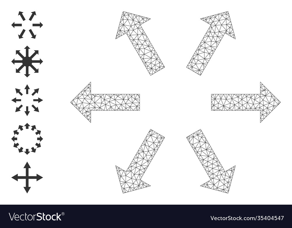 Web net radial arrows icon with simple symbols