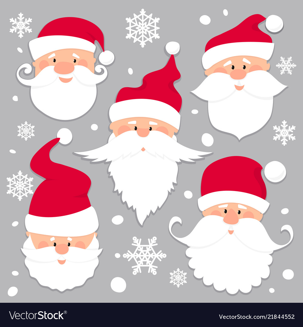 Christmas santa claus faces in red caps old men vector image Christmas santa claus faces in red caps old men