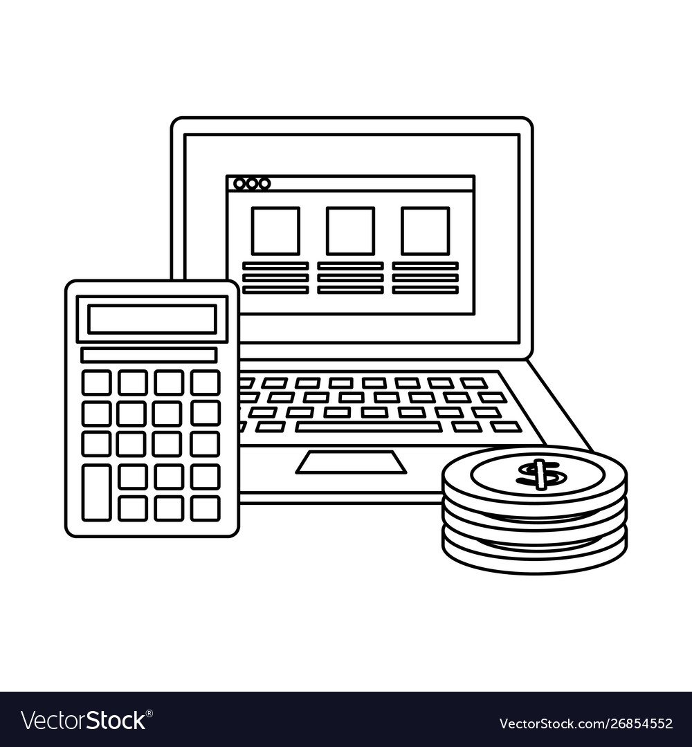 Coins money dollars with laptop and calculator