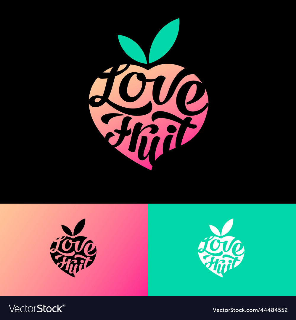 Love fruit logo fresh market emblem peach leaves