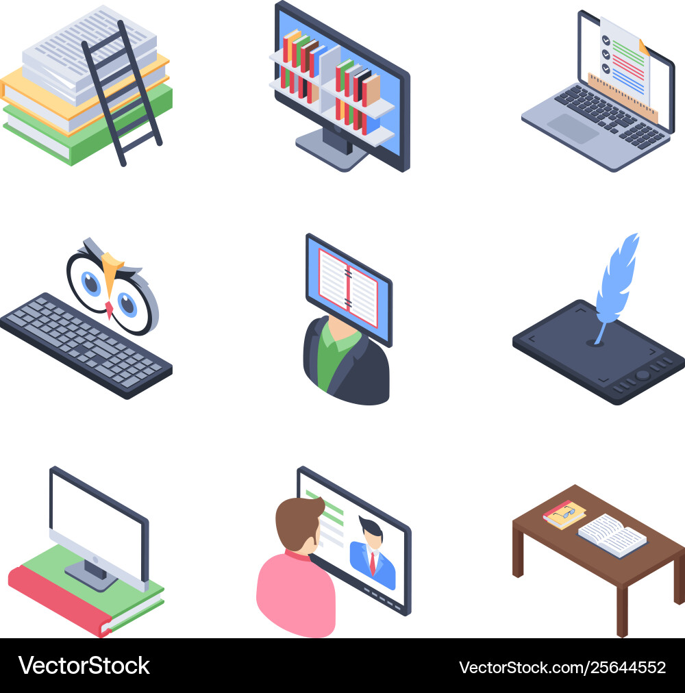 Online learning isometric pack Royalty Free Vector Image