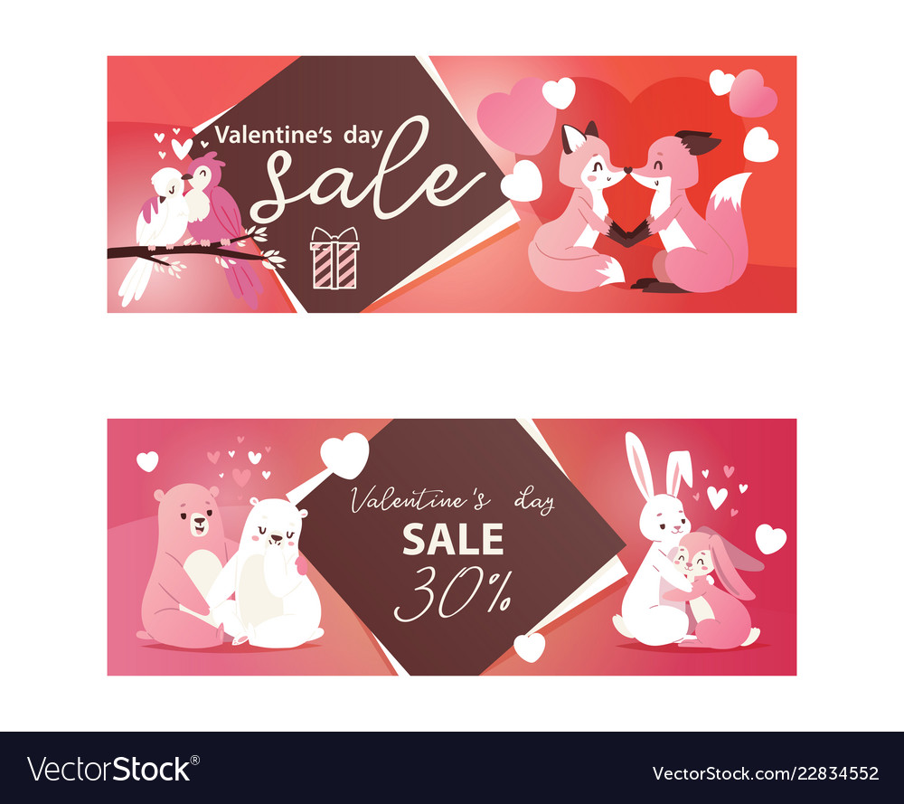 Valentines day sale banners with kissing animals