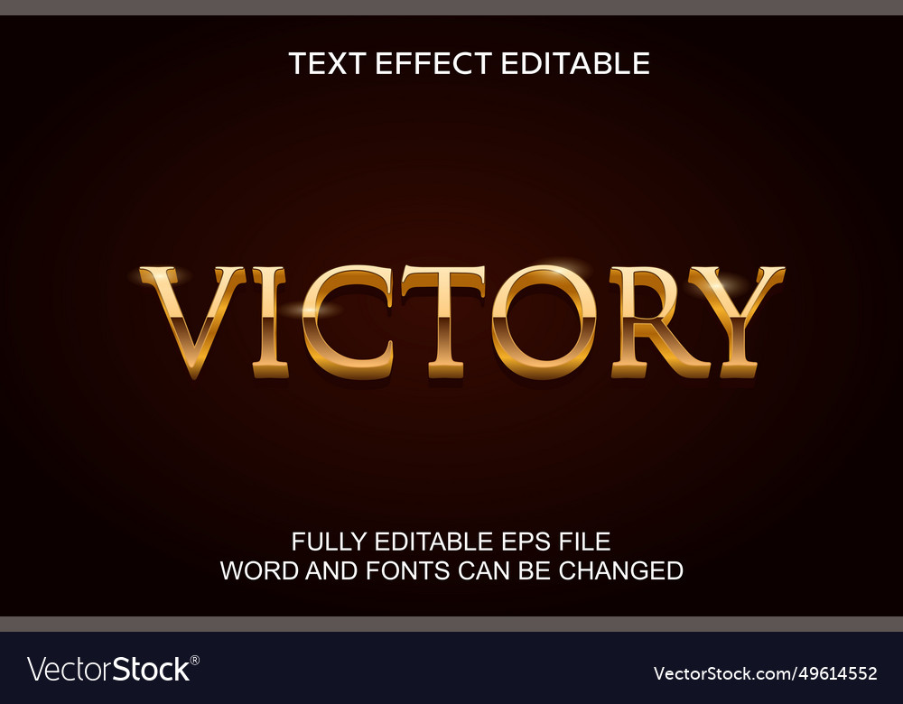 Victory text effect gold style 3d Royalty Free Vector Image