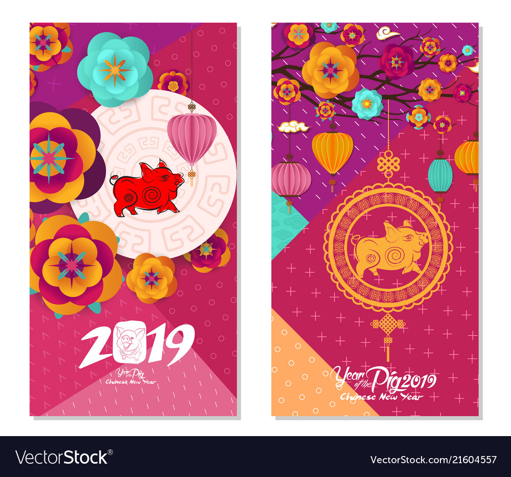 2019 chinese new year greeting card two sides chinese new year card design