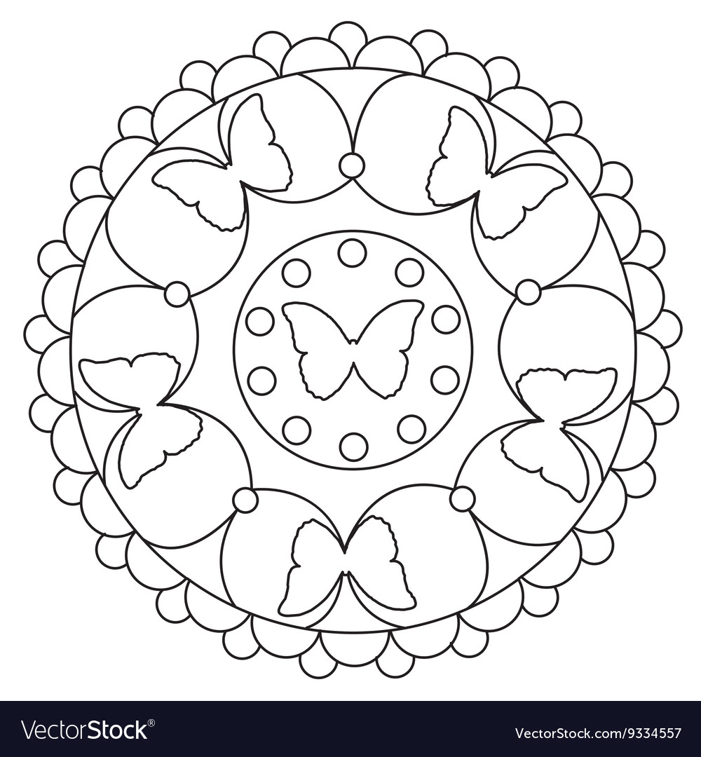 Coloring Simple Butterfly Mandala Royalty Free Vector Image