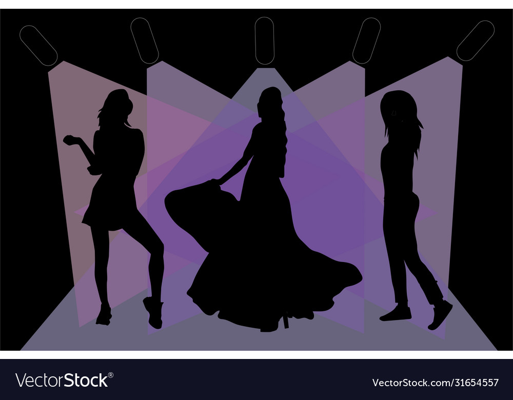 Girls on dance floor disco silhouettes