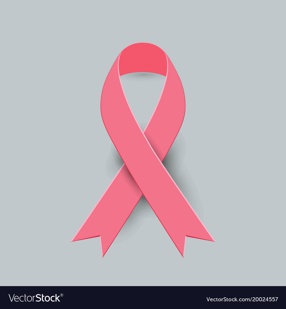 Realistic pink ribbon and breast cancer icon