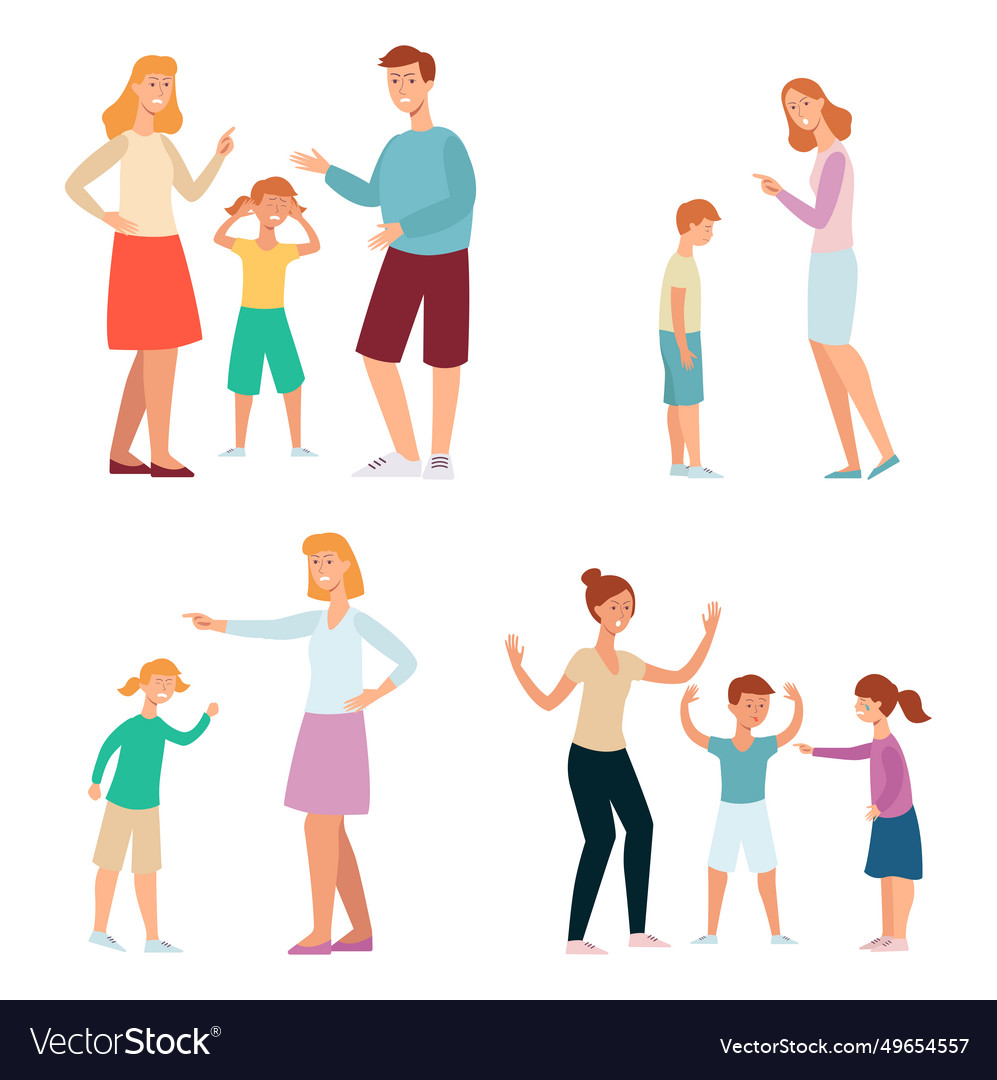 Set of cartoon characters in family conflict Vector Image