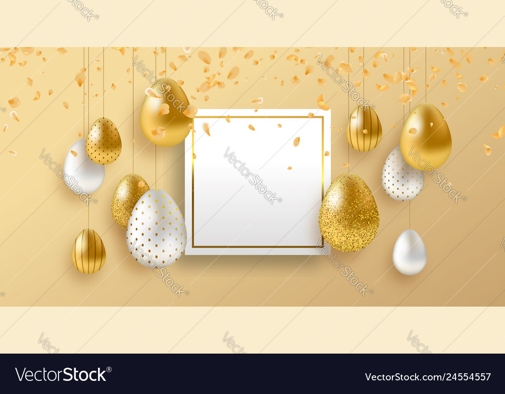 Spring easter card template with gold luxury eggs vector image Spring easter card template with gold luxury eggs
