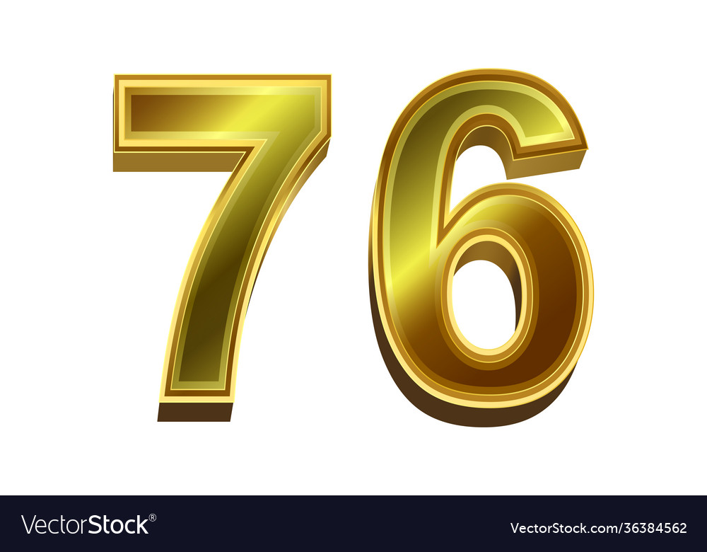3d golden number 76 isolated on white background Vector Image