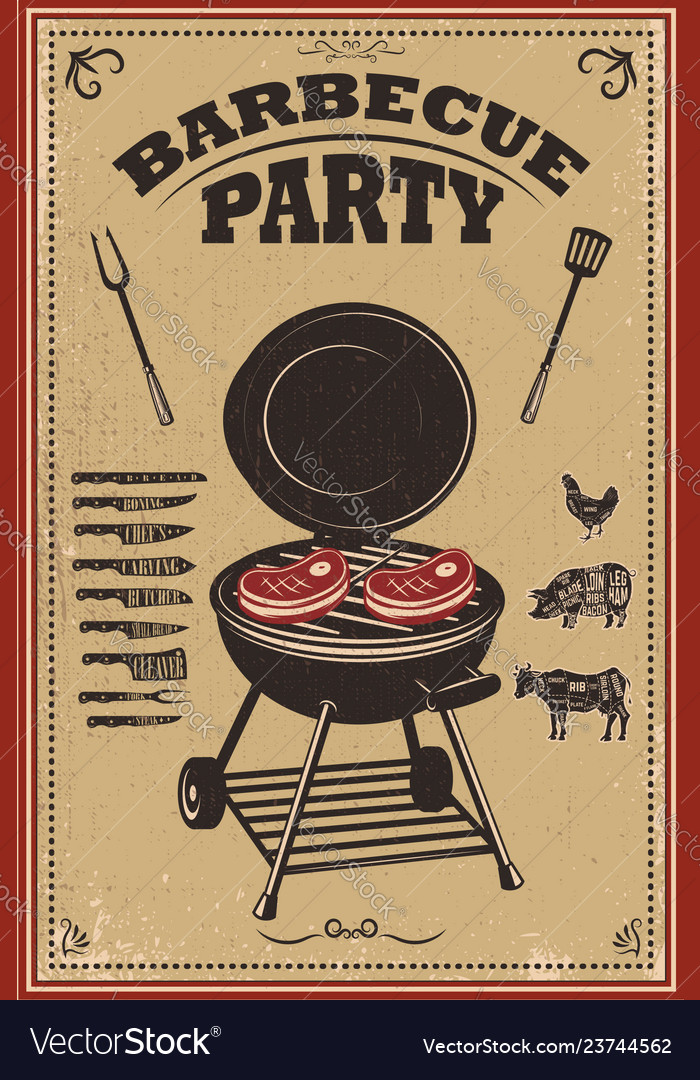 Bbq party poster barbecue and grill design Vector Image