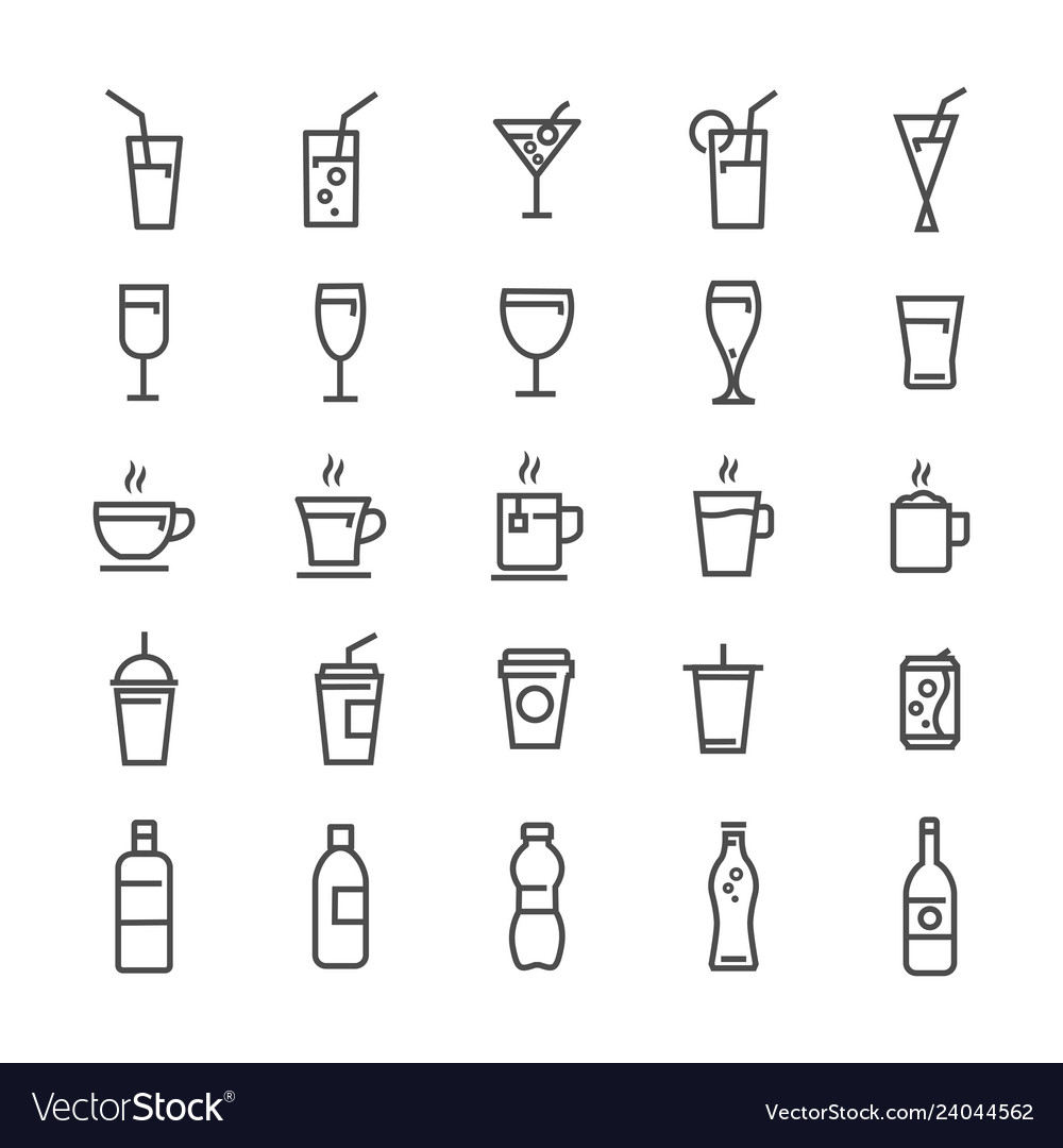 Drinks and beverages line icons set