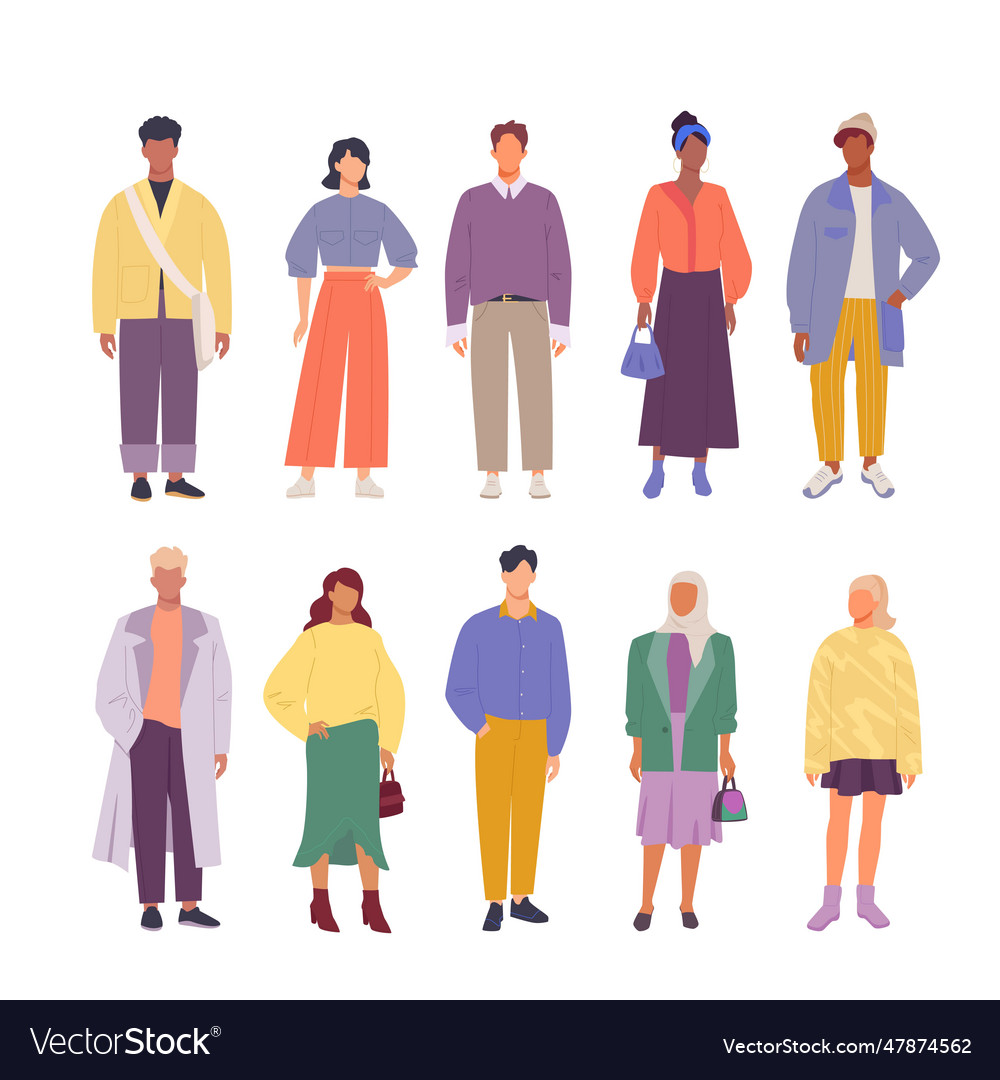 Male and female characters dressed in trendy Vector Image