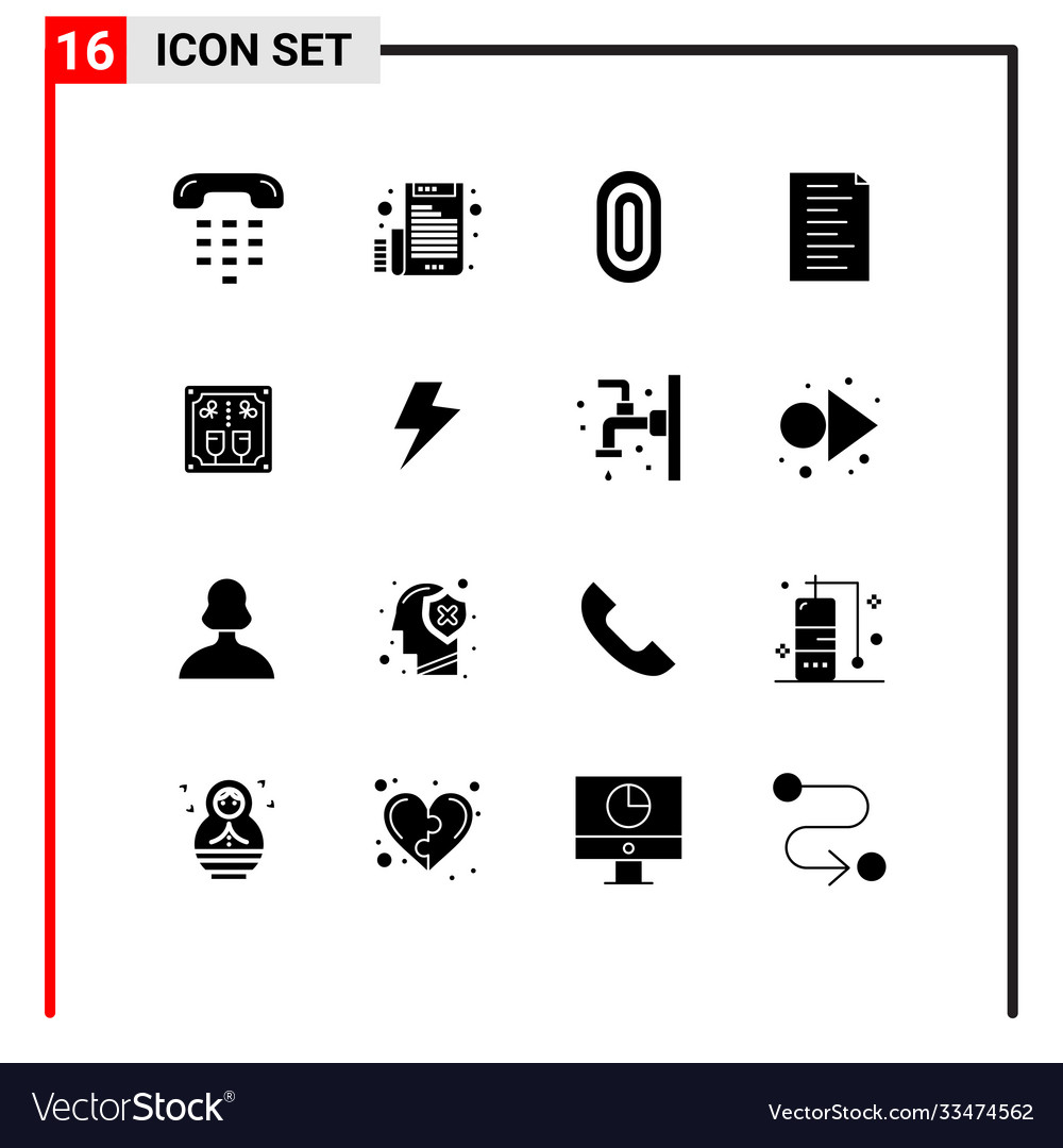 Modern set 16 solid glyphs pictograph