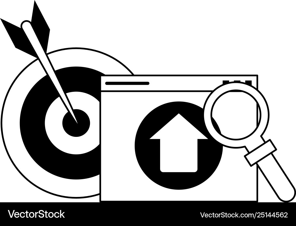 Target upload and magnifying glass in black Vector Image