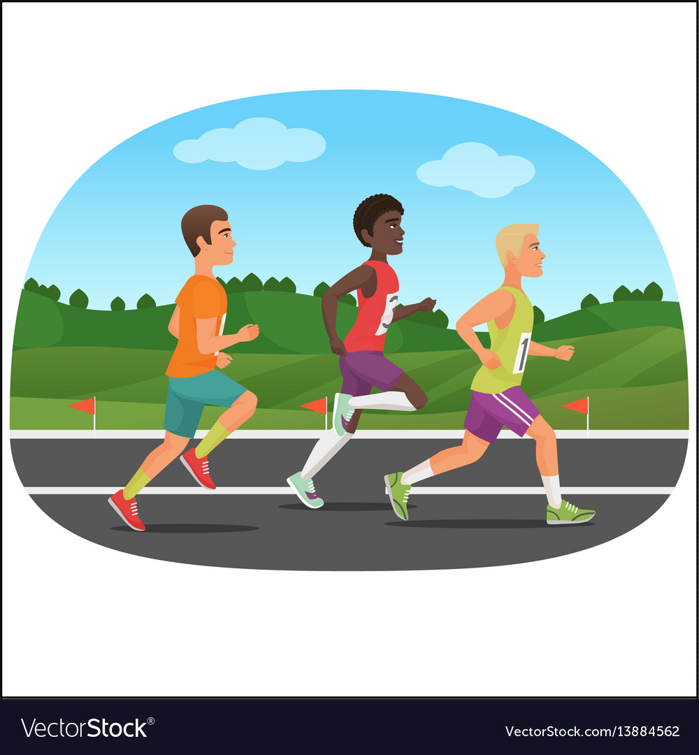 Three young sport man running outdoor jogging Vector Image