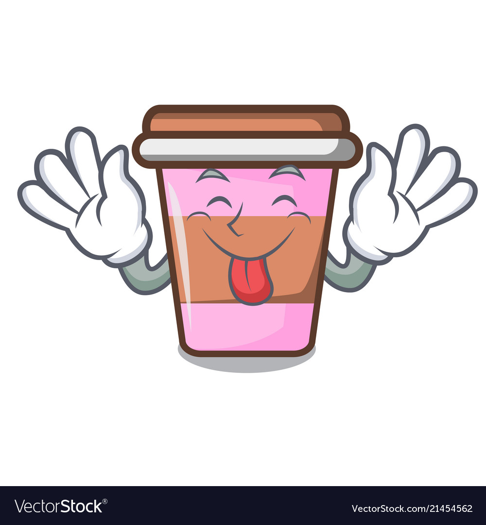 Tongue out coffee cup mascot cartoon