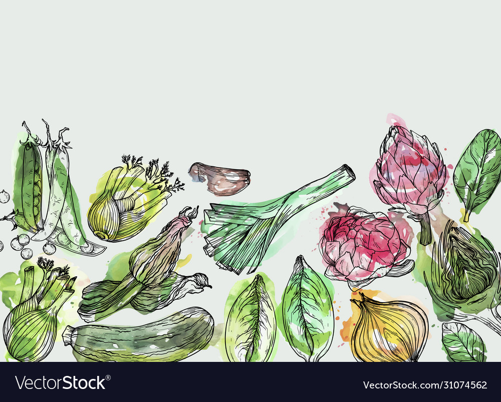 Vegetables hand-drawn watercolor background