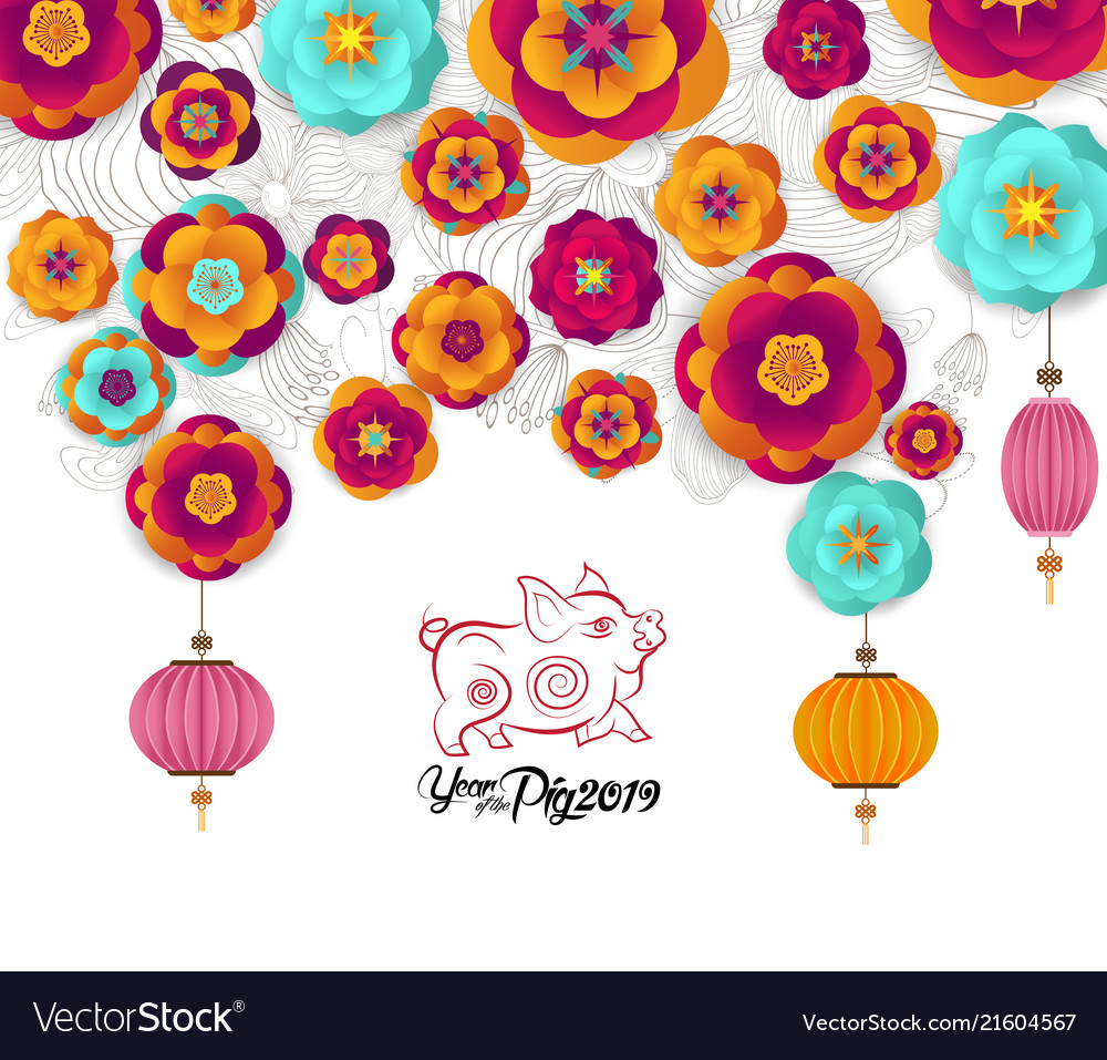 2019 happy new year template floral paper cutting vector image 2019 happy new year template floral paper cutting