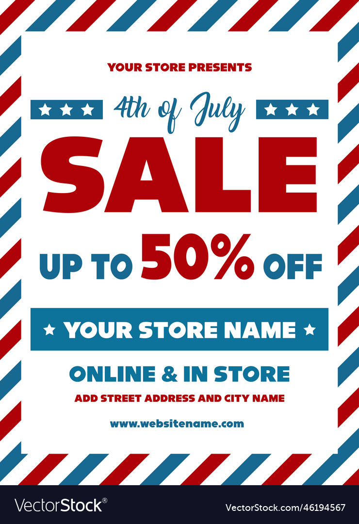 4th of july sale poster flyer design Royalty Free Vector