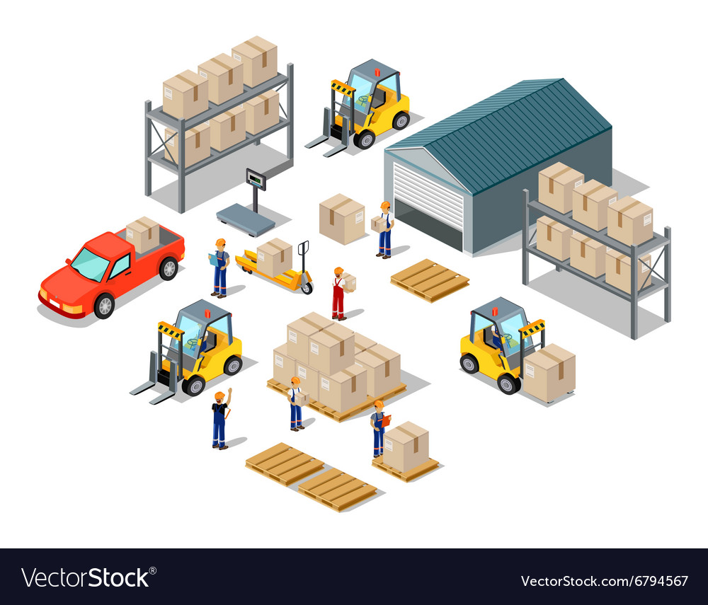 Icon 3d isometrischer Prozess des Lagers