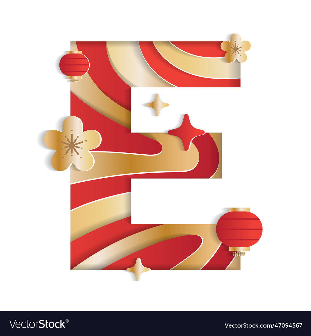 Letter e alphabet font chinese new year concept vector image Letter e alphabet font chinese new year concept