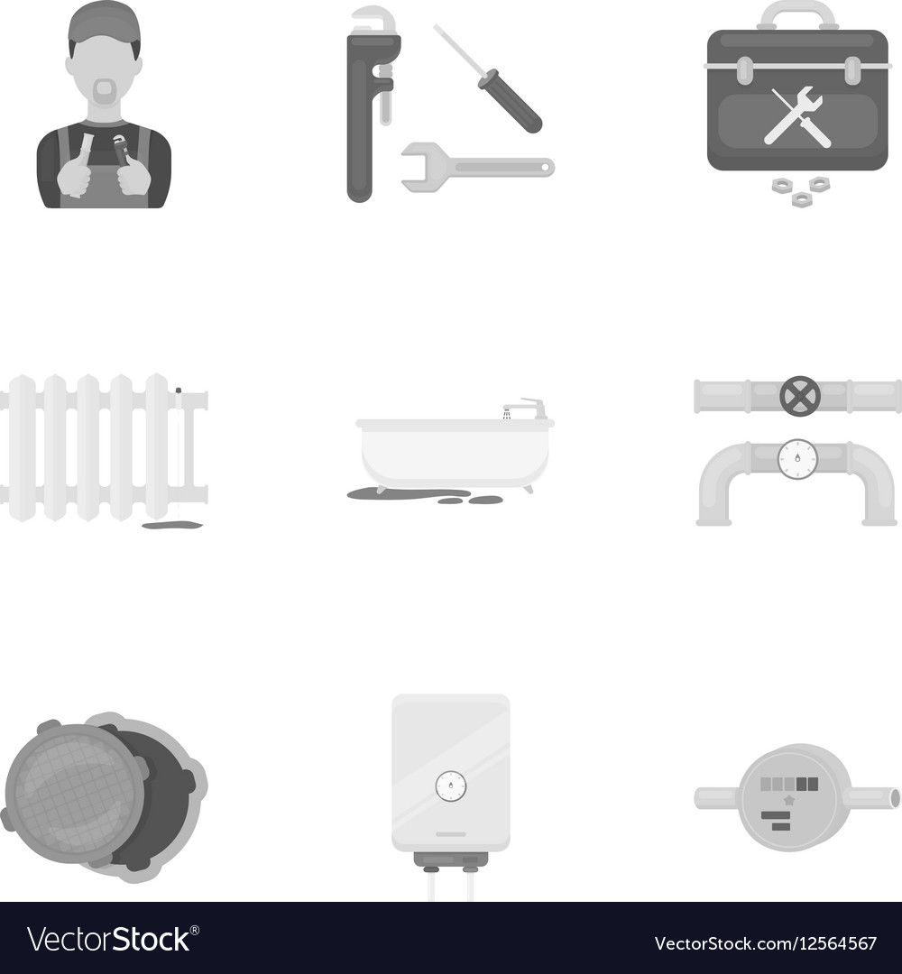 Plumbing set icons in monochrome style big