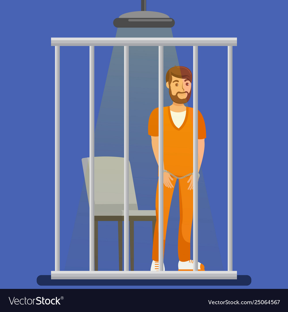 Prisoner behind metal bars Royalty Free Vector Image