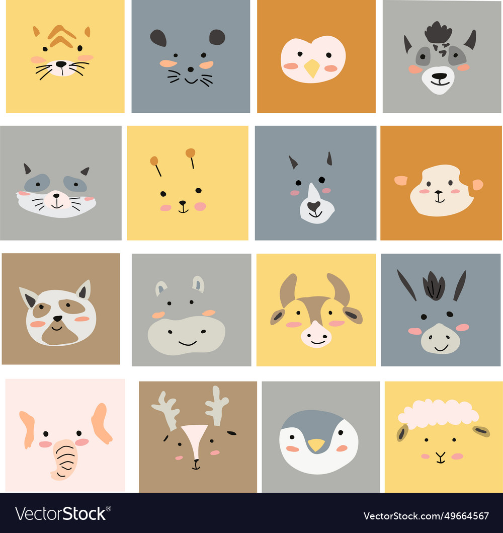 Scandinavian big set of simple animals portraits Vector Image